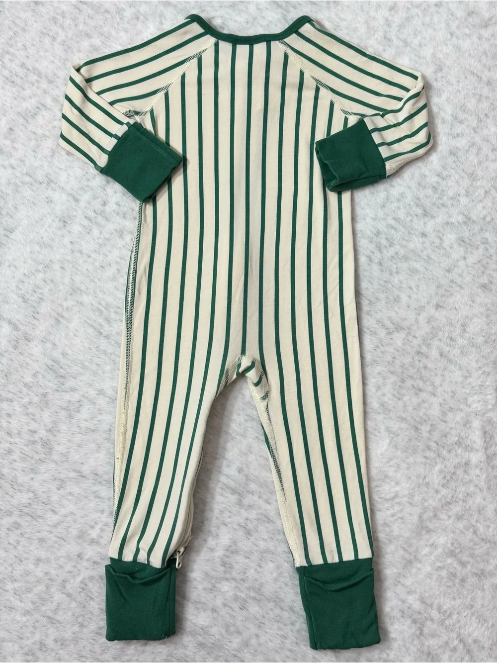 Hanna Andersson Green Cream Stripe Zip Sleeper 3-6M Baby TENCEL Holiday